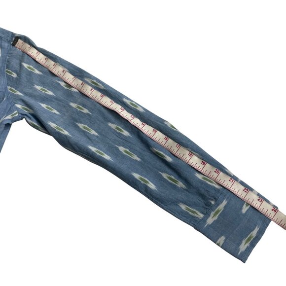 J. Crew women button down shirt sz 6/small abstract blue long sleeve 100% cotton - Picture 9 of 14